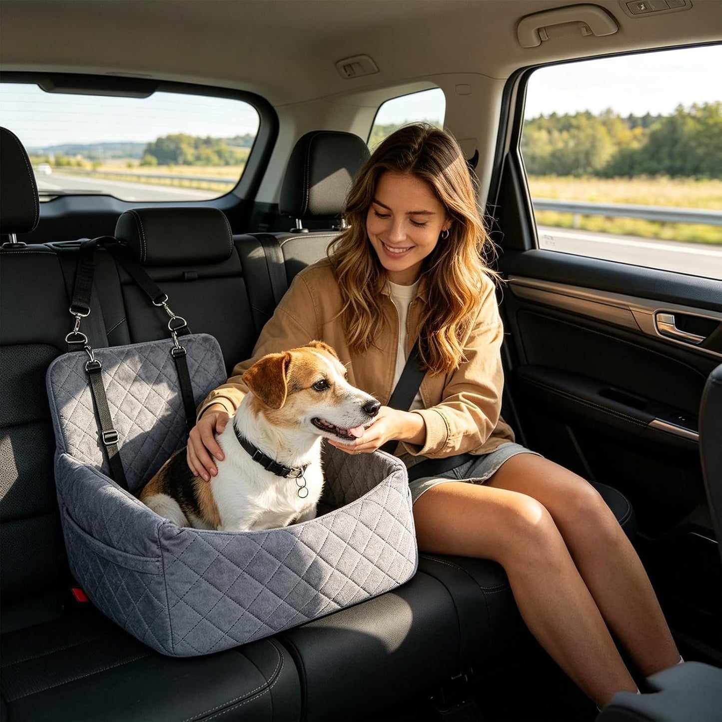 Mira Hundeautositz Gesamtansicht mit Kissen