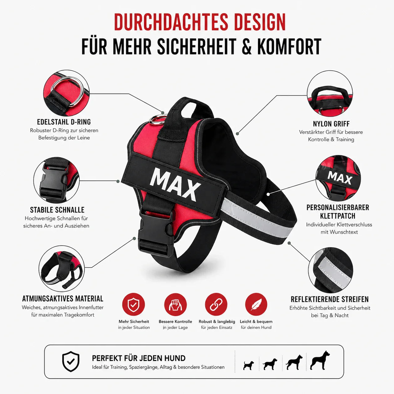 Veloce Hundegeschirr Größentabelle XS bis XXL