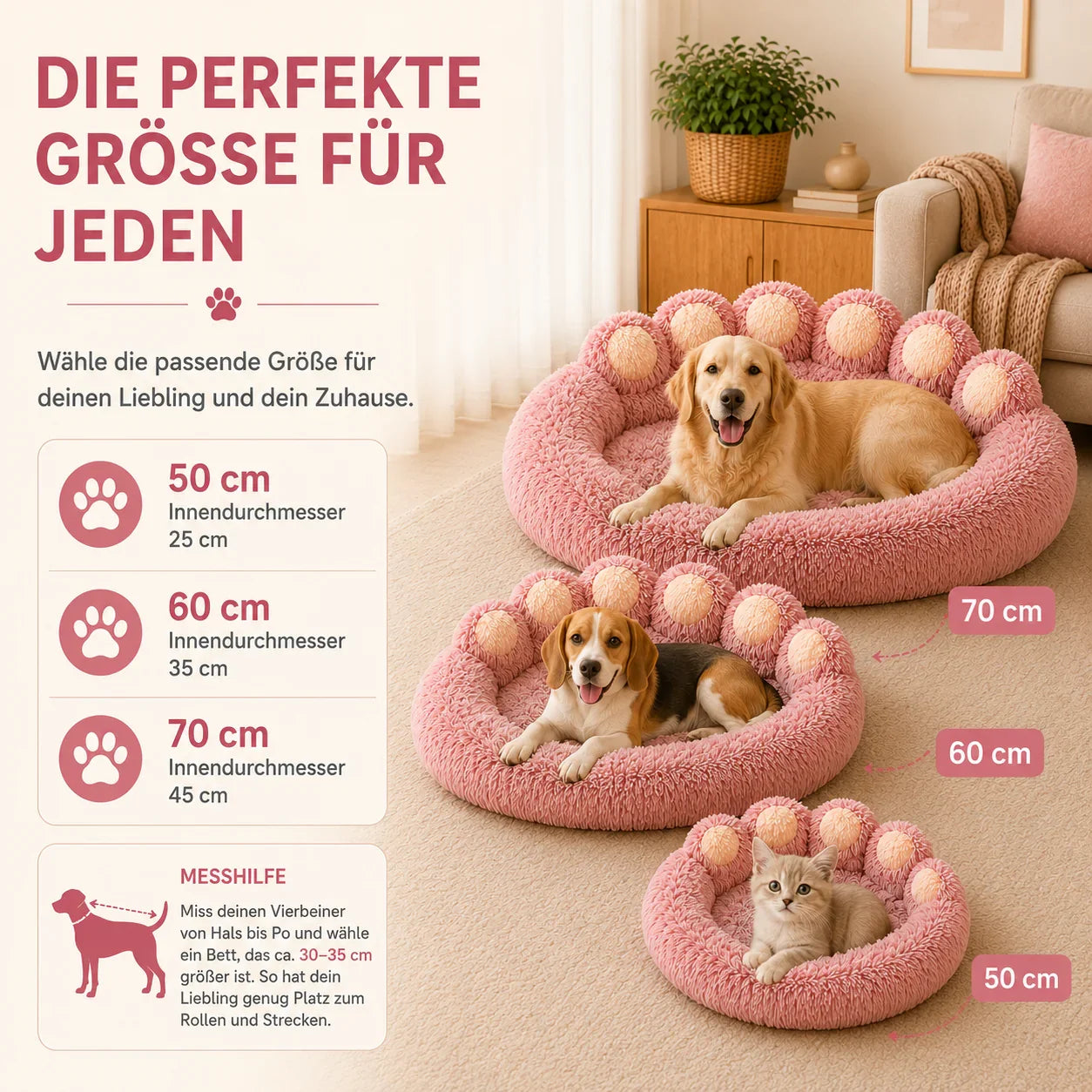 Cloudy flauschiges Haustierbett im Donut-Design – Produktdarstellung