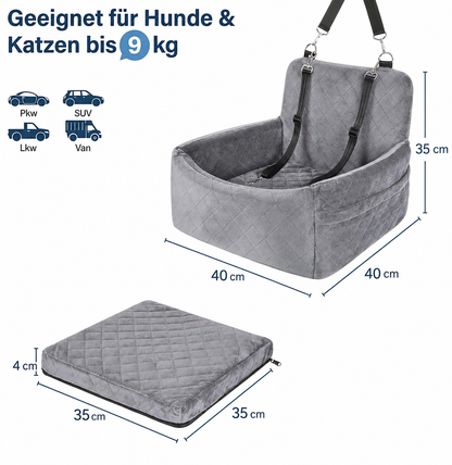 Mira – Erhöhter Hundeautositz mit Sicherheitsgurt