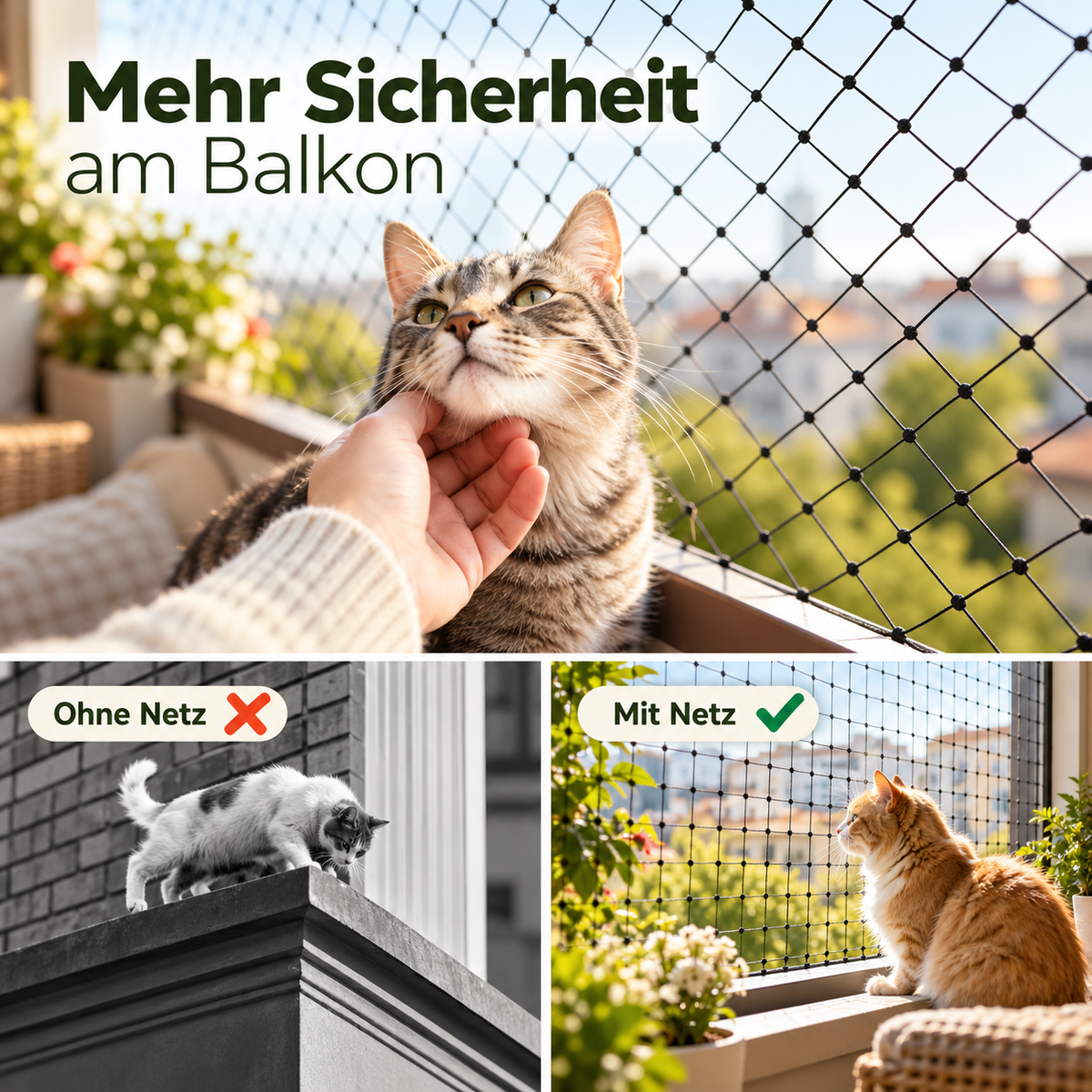 Mit Brisa Katzennetz gesicherter Balkon