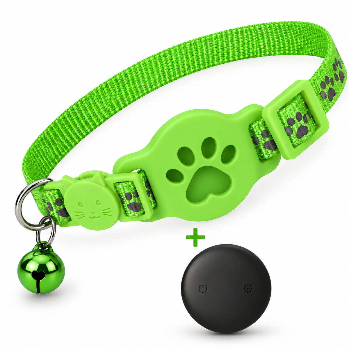 Neko Katzenhalsband in Grün mit Tracker und Glöckchen