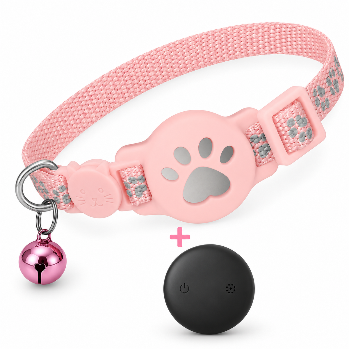 Neko Katzenhalsband in Rosa mit schwarzem Tracker