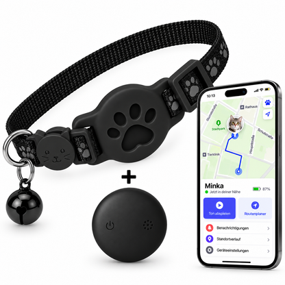 Neko Katzenhalsband in Schwarz mit Pfoten-Tracker und App